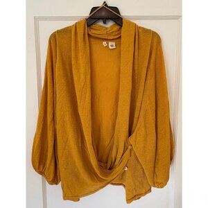 Anthropologie Moth Airy Drapey Surplice Sweater Top Linen Gold XL